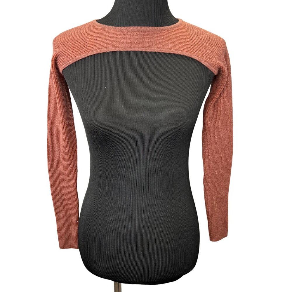 Pretty Little Thing Sweater Shrug Sleeves Shoulders Pullover size S Rust Brown